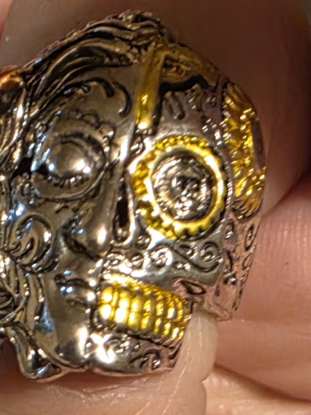 Men's Silver Gothic Two Faced Devil Biker Grafitti Ring